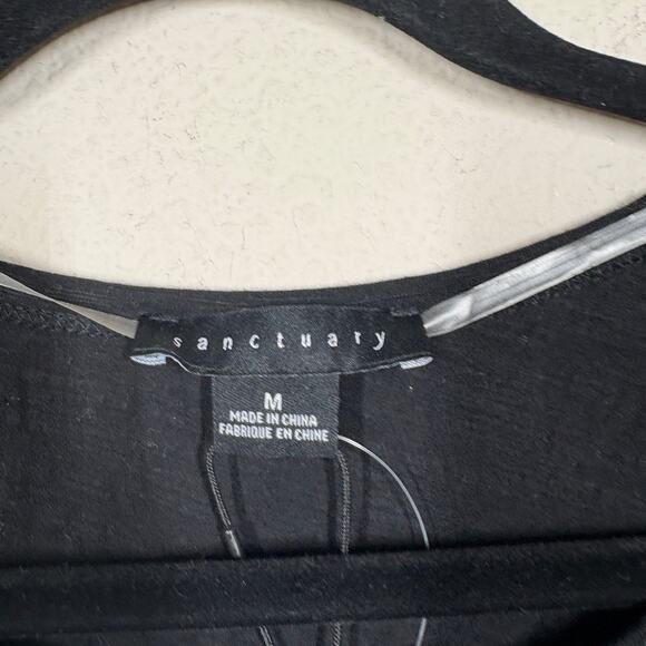 Sanctuary Size Medium Lou-Lou Cold Shoulder T-Shirt Black Cotton Tie Sleeves - Picture 6 of 9